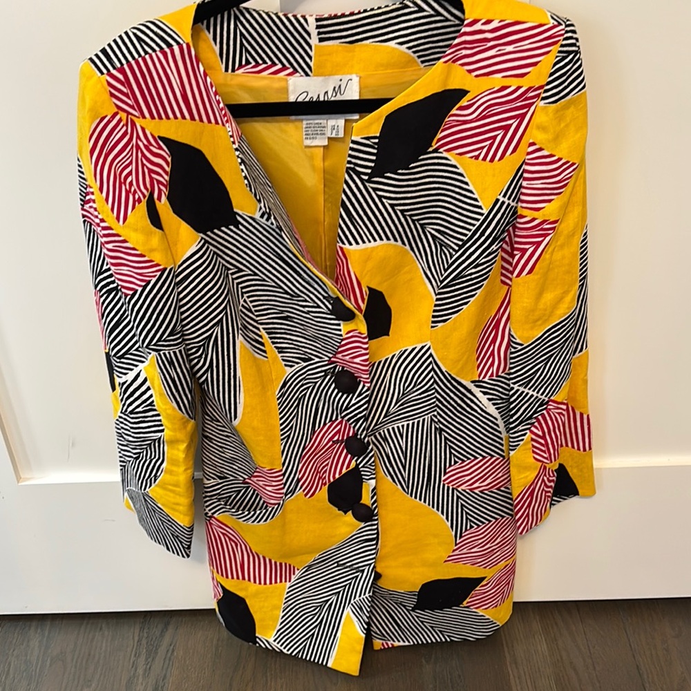 Scaasi linen abstract pattern vintage 80’s dress size 8